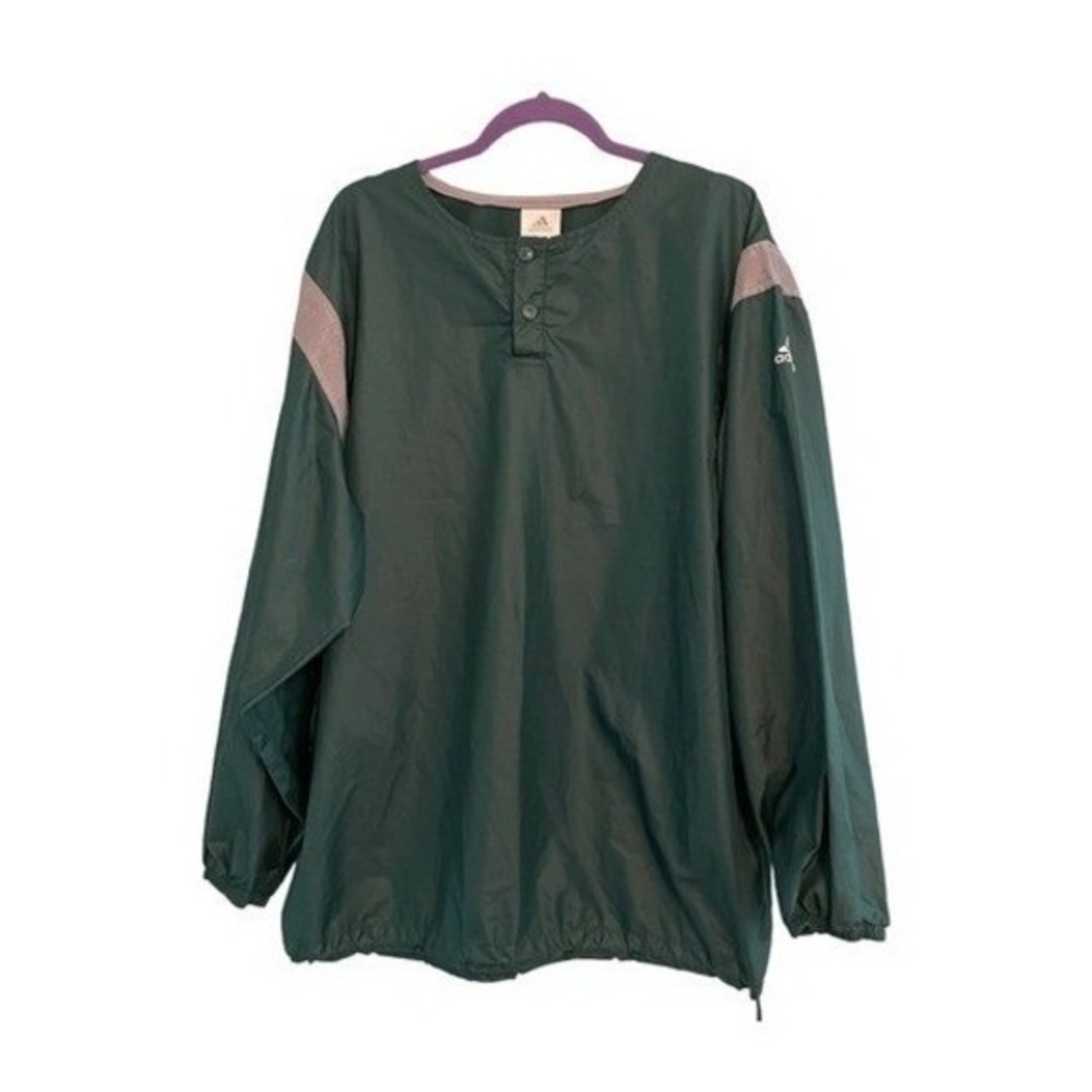 Vintage Y2K Adidas Lightweight Pullover Windbreaker Jacket Green Grey Snaps L‎